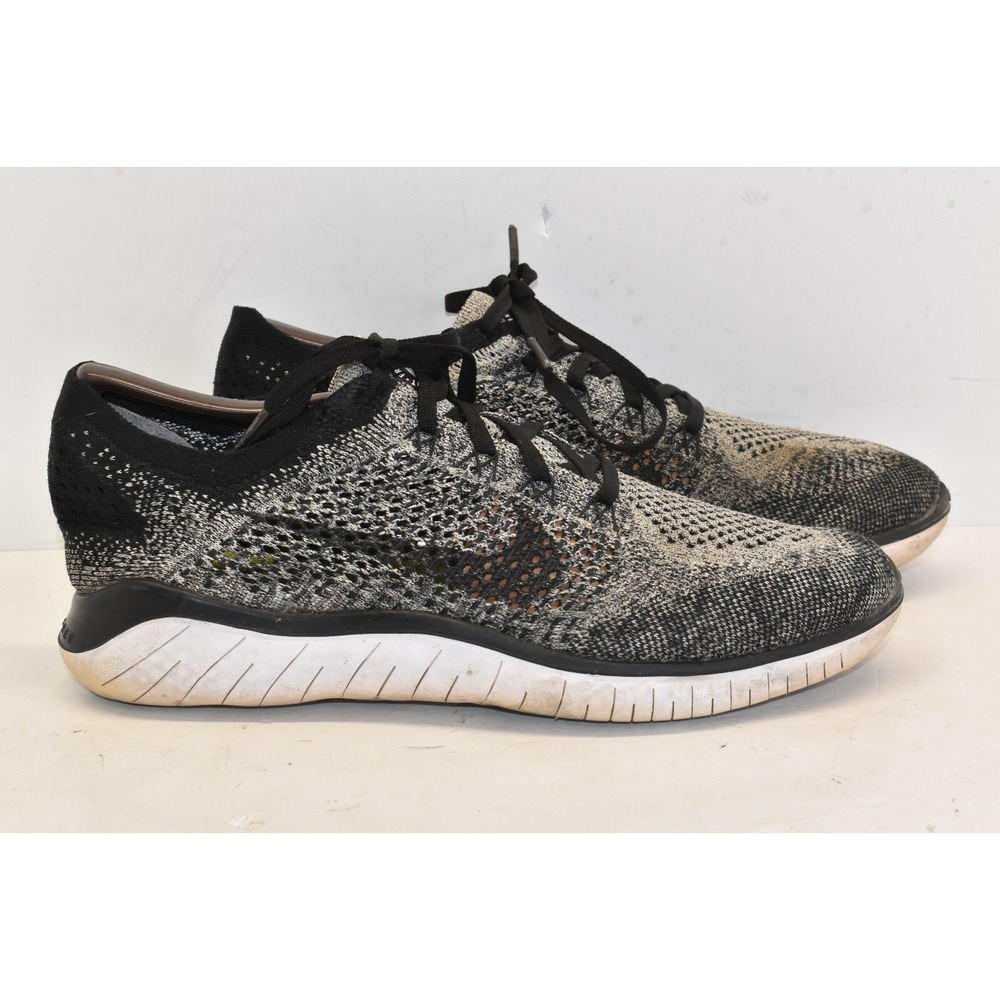 Nike Womens Free RN Flyknit 2018 White/Black Size 10 Running Shoes 942839-101